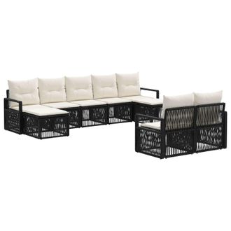 vidaXL Conjunto De Sof&aacute;s De Jard&iacute;n 9 Pcs Negro Rat&aacute;n Sint&eacute;tico Vidaxl