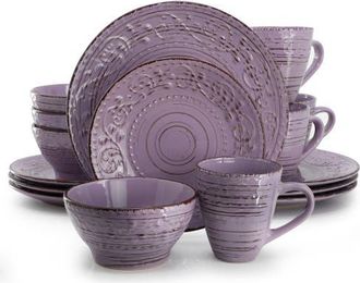 Elama Malibu Mica 16-Piece Stoneware Dinnerware Set in Purple at Nordstrom