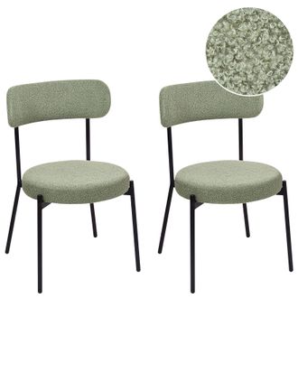 Beliani Set Di 2 Sedie Da Sala Da Pranzo Senza Braccioli In Acciaio Boucle Con Gambe Nere Verde Chiaro Allison