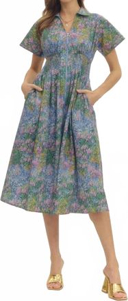 Entro Impressionist Midi Dress In Blue