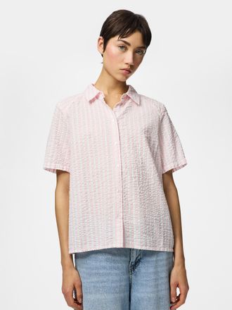 Pieces Hemdbluse PIECES PCSTINNA SS SHIRT WVN NOOS BC, Damen, Gr. XXL, roseate spoonbill stripes:hellwei&szlig;, Obermaterial: 100% Baumwolle, gestreift, bequem no
