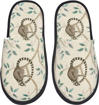 Generic Man Woman Travel Slippers Ring Tailed Lemur Fluffy Slippers Retro Indoor Outdoor Shoes Trendy Indoor House Slippers For Spring Gifts Travel L
