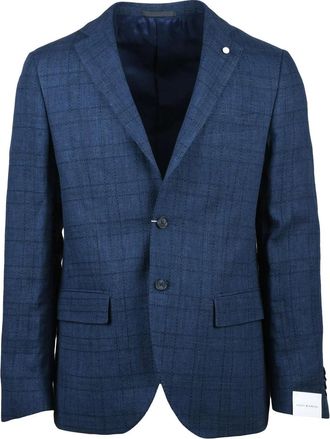 Lubiam Linen-Cotton Blend Fitted Jacket with Subtle Check Pattern