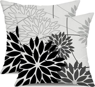 OEM Fundas De Coj&iacute;n Decorativas Con Estampado Floral En Negro Y Gris, 45 X 45 Cm, Juego De 2 Piezas, Impermeables Para Exteriores, De Poli&eacute;ster, Aptas Par