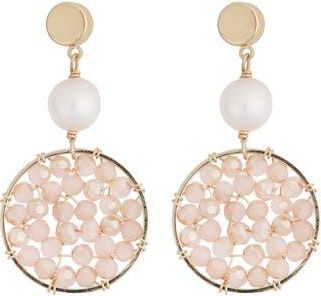 Panacea Freshwater Pearl & Crystal Beaded Circle Drop Earrings in Pink at Nordstrom Rack