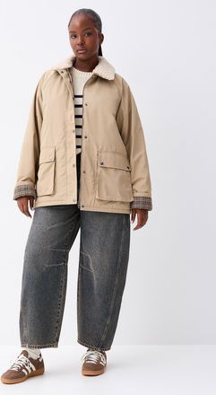 Twik Womens Patch pockets fleece collar lightweight coat