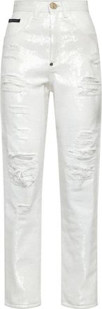 Philipp Plein Denim Broeken Mom Fit with Crystals - Dames - Loose Fit Jeans - Wit - W26 - Denim - Jeans