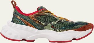 Christian Louboutin Mens So Flo Mesh & Snakeskin Runner Sneakers