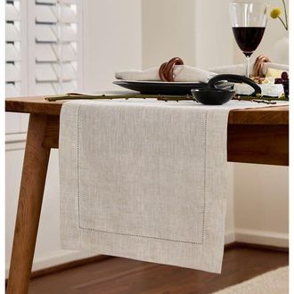 Solino Home Linen Table Runner for Dining Table, Holiday and Everyday Table Decor - Classic Hemstitch in Light Natural at Nordstrom, Size Xx-Large