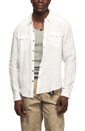 Lucky Brand Linen Snap-Up Western Shirt in Bright White at Nordstrom, Size X-Large