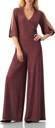 Ivonne Shimmering V-Neck Jumpsuit with 3/4 Sleeves in Wine at Nordstrom, Size Small