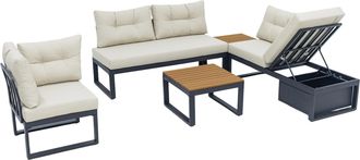 STILVORA Conjunto De Jard&iacute;n De 5 Plazas En Poli&eacute;ster Con 2 Sof&aacute;s, 2 Mesas, Sill&oacute;n Y Cojines Gruesos, Beige