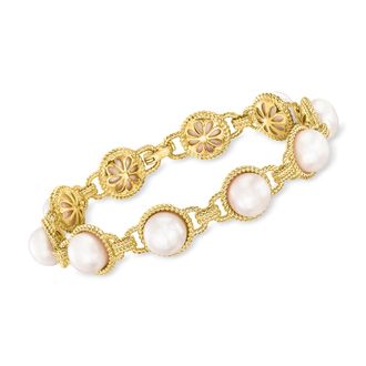Ross-Simons 8-8.5mm Cultured Pearl Bracelet in 18kt Gold Over Sterling