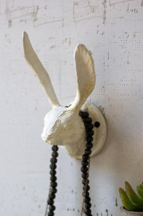 Kalalou Antique White Cast Iron Rabbit Wall Hook