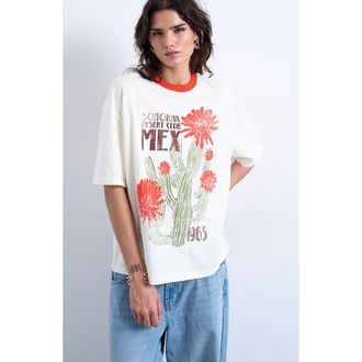 Topshop Cactus Graphic Contrast T-Shirt in Ecru at Nordstrom, Size X-Small