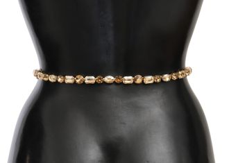 Dolce & Gabbana Womens White Leather Crystals Waist Belt Brass