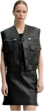 Bally Leren Gilet - Dames - Leren en Su&egrave;de Jassen - Zwart - M - Katoen - Jassen