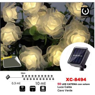Trade Shop Trade Shop - Catena Luminosa 50led Rose Luminose Ricarica Ad Energia Solare Luce Calda Xc-8494