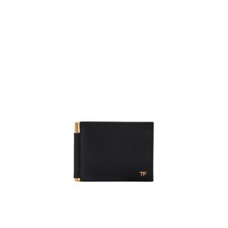 Tom Ford Small Grain Leather T Line Clip Wallet - male - Tom Ford - Wallets & Cardholders - Black - ONE SIZE - Accessories
