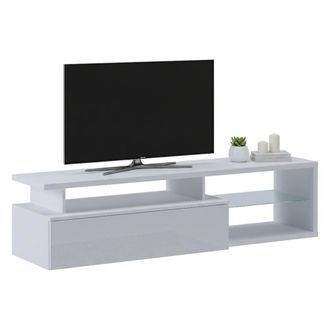 Dmora Dmora - Mueble De Televisi&oacute;n Baltico, Aparador De Sal&oacute;n, Mueble Bajo Para Tv, Base De Pared Equipada, 160x38h41 Cm, Blanco Y Blanco Brillante