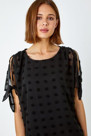 Roman Textured Spot Split Sleeve Chiffon Top