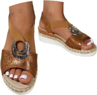 Generic Ladies Sandals Wedge Sandals for Women Espadrilles Orthopedic Platform Wedge Summer Shoes with Arch Support for Women Open Toe Ankle Strap Wide Fit Be