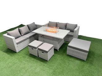 Fimous 9 Seat PE Rattan Lounge Sofa Set Outdoor Garden Furniture Set in Light Grey