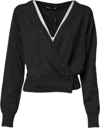 Dolce & Gabbana Womens Wrap Cardigan Sweater Knit - Dark Grey Cashmere