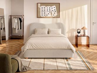 VENTE-UNIQUE.COM Cama con canap&eacute; abatible poli&eacute;ster beige 140 x 190 cm
