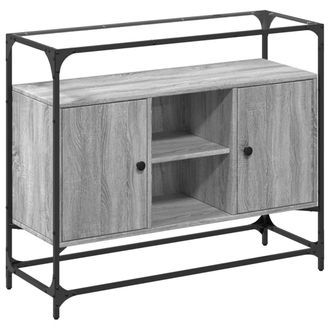 Berkfield Home Sideboard with Glass Top Grey Sonoma 98x35x81 cm Engineered Wood | Size: 98 x 35 x 81 cm