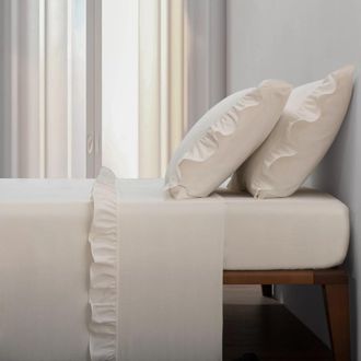 Casa da Laura S&aacute;banas 100% algod&oacute;n 200 hilos liso beige cama 150/160 1 almohada 45