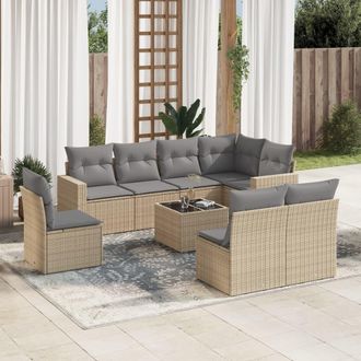 vidaXL Set De Sof&aacute;s De Jard&iacute;n 9 Pzas Con Cojines Rat&aacute;n Sint&eacute;tico Beige Vidaxl