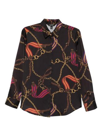 Lauren Ralph Lauren chain-print shirt - women - Recycled Polyester/Polyester - M - Black