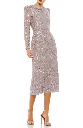 Mac Duggal Embellished High Neck Puff Sleeve Fitted Dress in Mauve at Nordstrom, Size 16