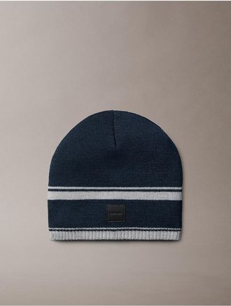 Calvin Klein Mens Border Stripe Beanie - Blue