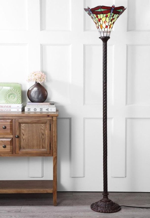 Jonathan Y Designs Dragonfly Tiffany-Style 71 Torchiere LED Floor Lamp ...