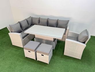 Fimous 9 Seat Garden Furniture Corner Sofa with 2 Small Footstools Light Grey