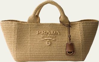 Prada Crochet Viscose Raffia Tote Bag