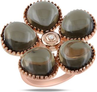 Mimi & Max 15ct TGW Smokey Quartz and Diamond Floral Ring Rose Silver