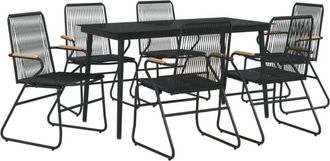 vidaXL 7 Piece Garden Dining Set Black pvc Rattan Vidaxl