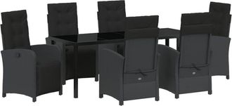 vidaXL vidaXL 7 Piece Garden Dining Set with Cushions Black Poly Rattan