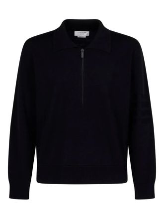 Thom Browne half-zip sweater - men - Virgin Wool/Linen/Flax/Cotton/Polyamide - 1 - Black