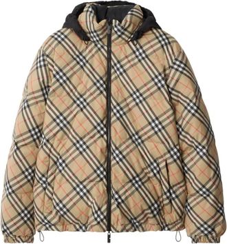 Burberry Geruit Patroon Omkeerbare Hoodie - Heren - Winterjassen - Beige - L - Polyester - Jassen