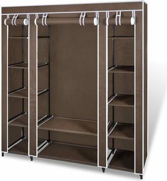 vidaXL Armario de tela compartimentos y varillas marrón 45x150x176cm Vidaxl