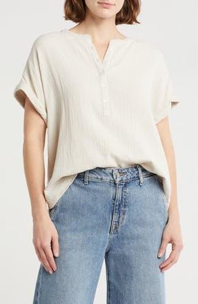 Caslon Cotton Gauze Henley Top in Beige Rainy Day at Nordstrom Rack, Size X-Small