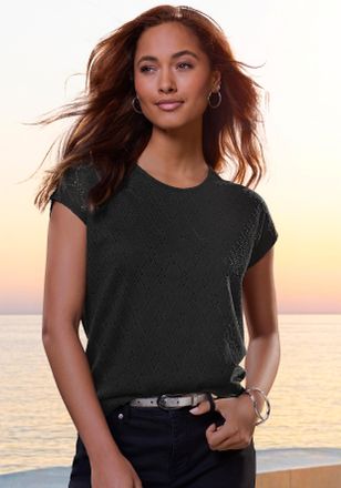 Lascana Rundhalsshirt LASCANA mit funkelnden Pailetten, Damen, Gr. 32/34, blau (schwarz), Strick, Obermaterial: 98% Polyester, 2% Elasthan, Glitzermuster, lei