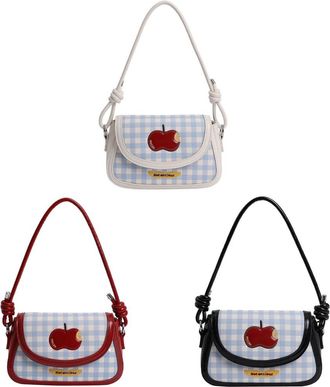Generic PU Leather Plaid Shoulder Bag Fashion Square Bag Flap Bag for Women(White)