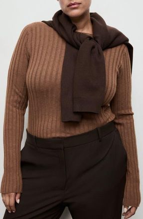 Mango Boat Neck Rib Sweater in Chocolate at Nordstrom, Size X-Large