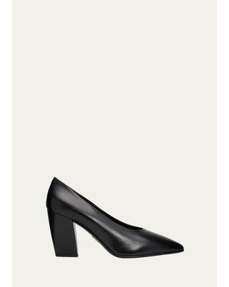 Prada 85mm Leather Block-Heel Pumps