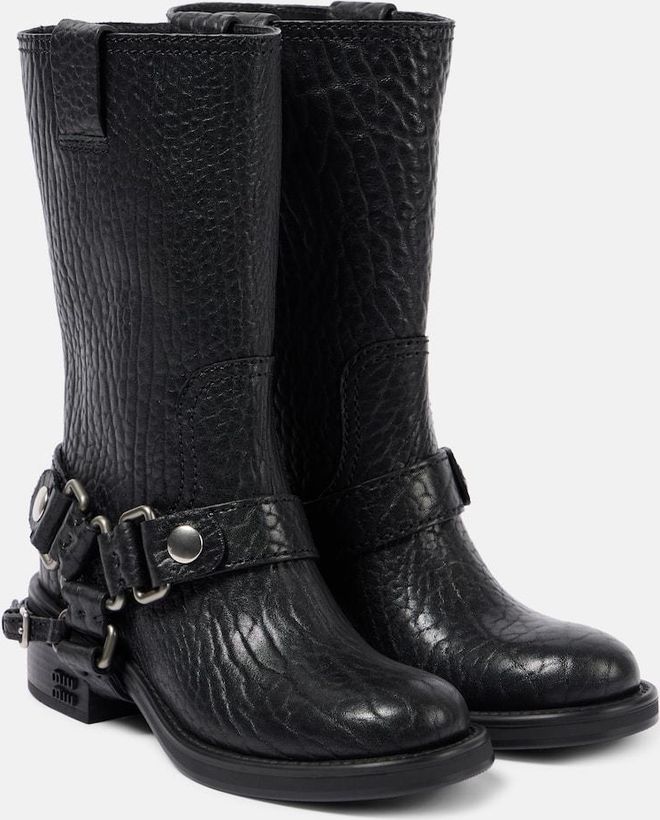 Leather biker boots